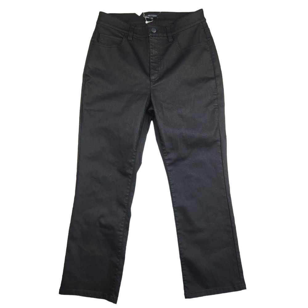 Eileen Fisher -155 NWT Coated Stretch Denim‎ Cropped Flare Jeans Black Denim 6